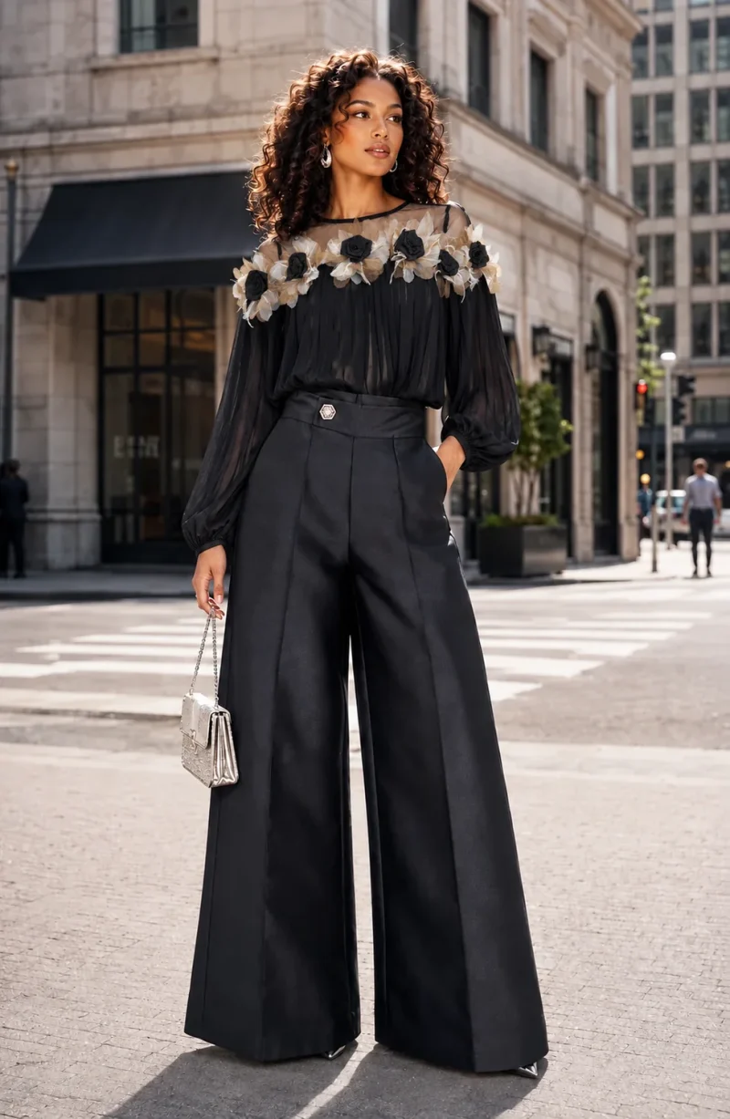 PLEATED FLORAL APPLIQUÉ TOP NANA