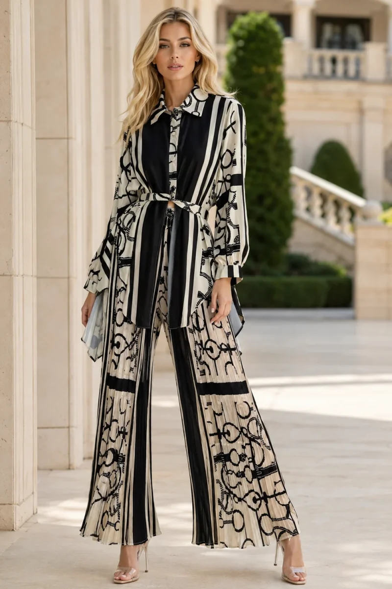 ABSTRACT PRINT PLEATED WIDE-LEG PANT SET NANA