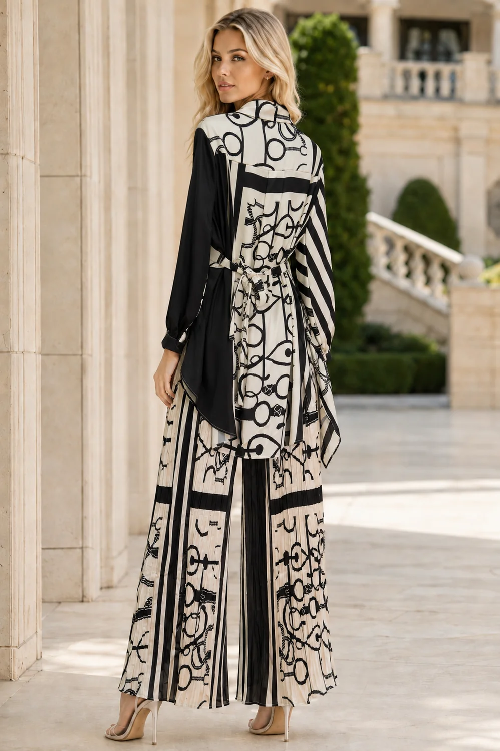 ABSTRACT PRINT PLEATED WIDE-LEG PANT SET NANA - Image 2