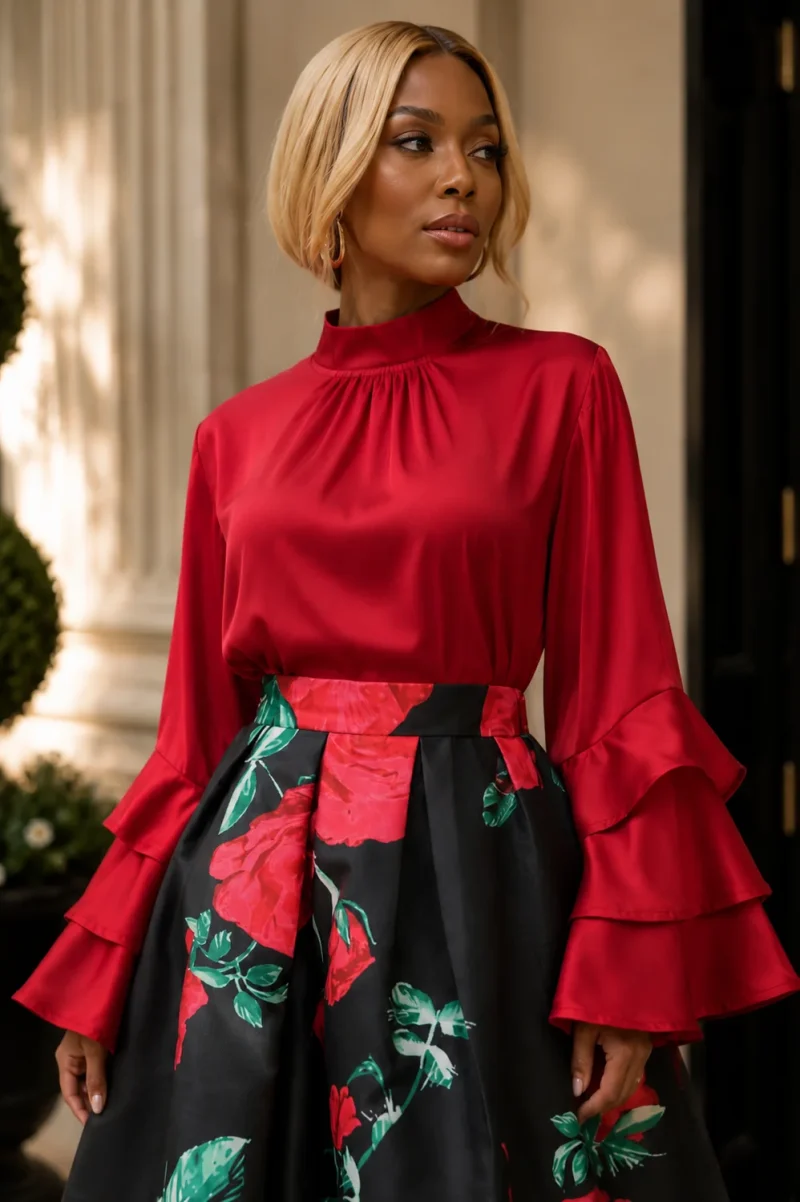 TIERED RUFFLE SLEEVE STATEMENT TOP NANA
