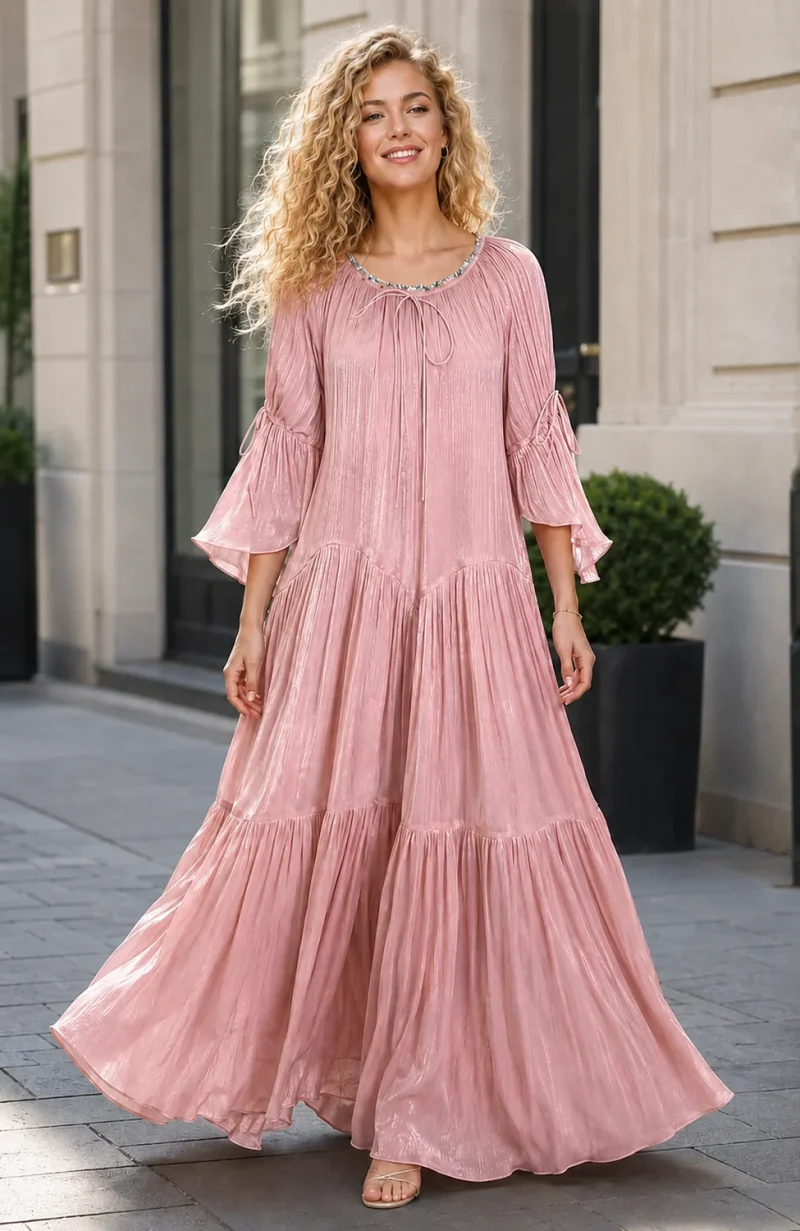 BOHEMIAN TIE-SLEEVE TIERED MAXI DRESS NANA
