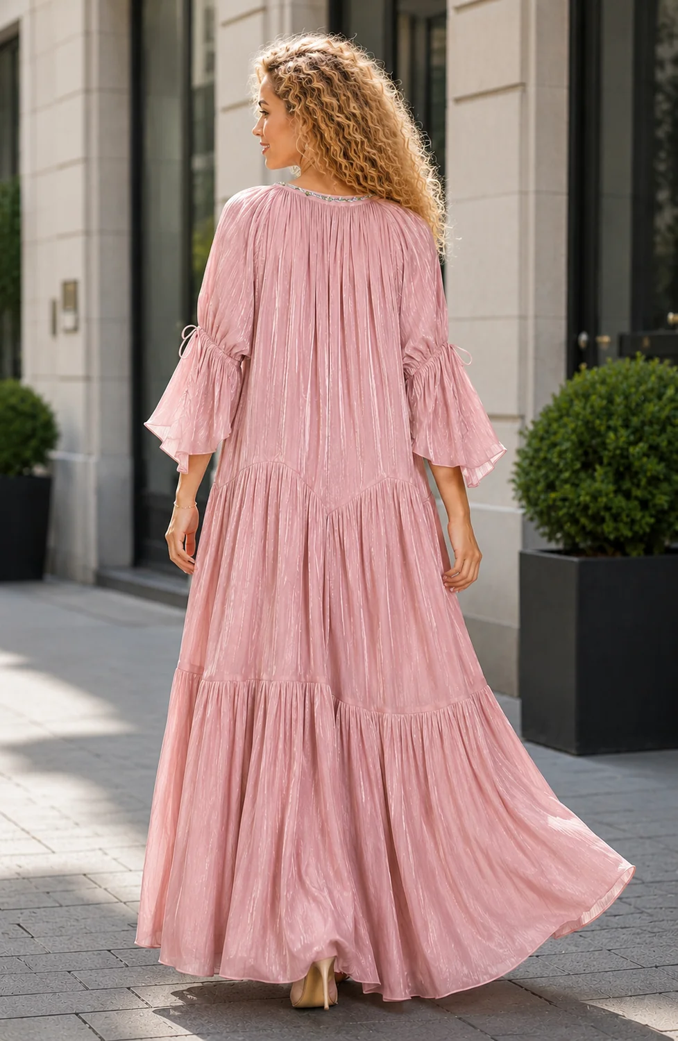 BOHEMIAN TIE-SLEEVE TIERED MAXI DRESS NANA - Image 2