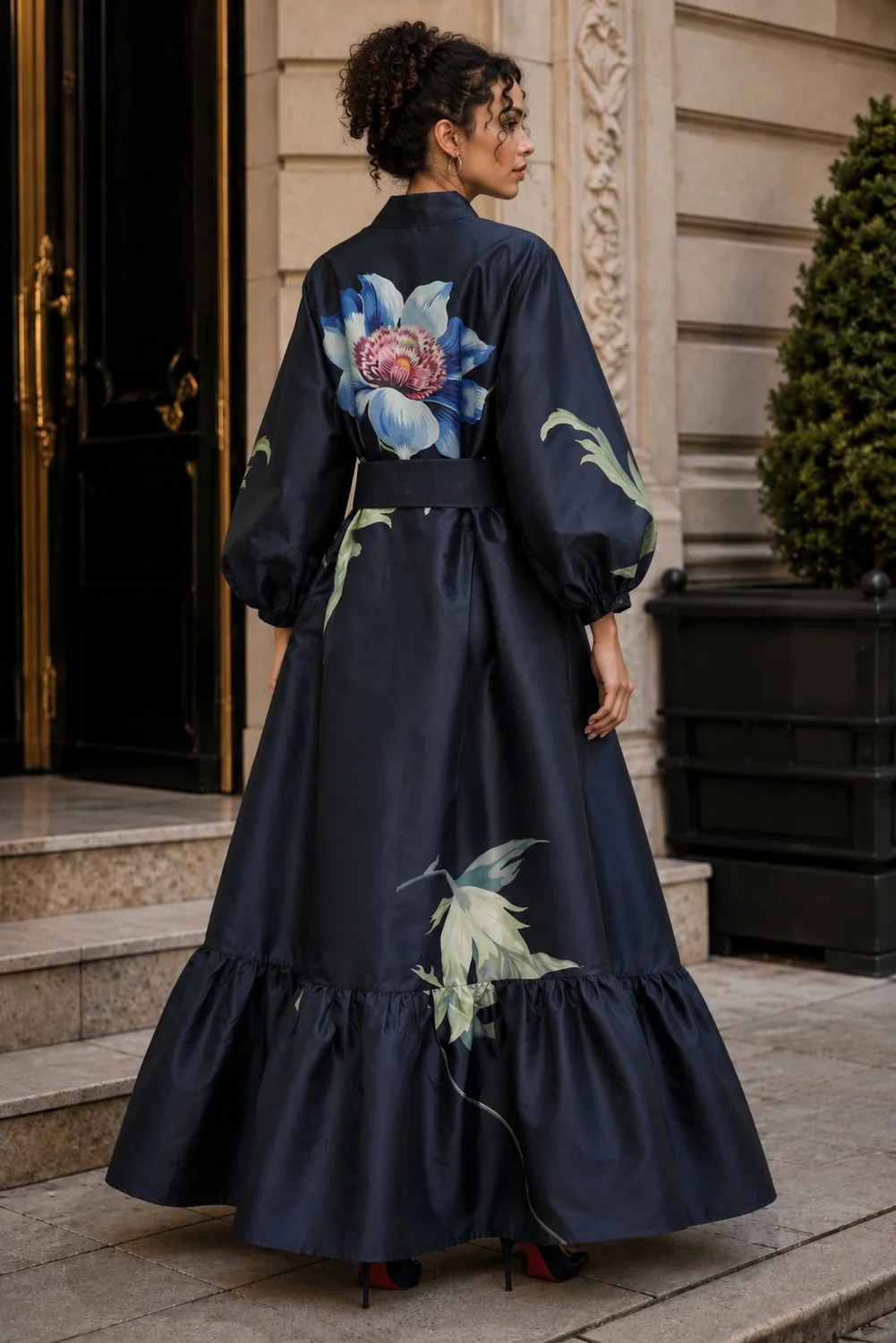 RUFFLE HEM FLORAL MIKADO MAXI DRESS NANA - Image 2
